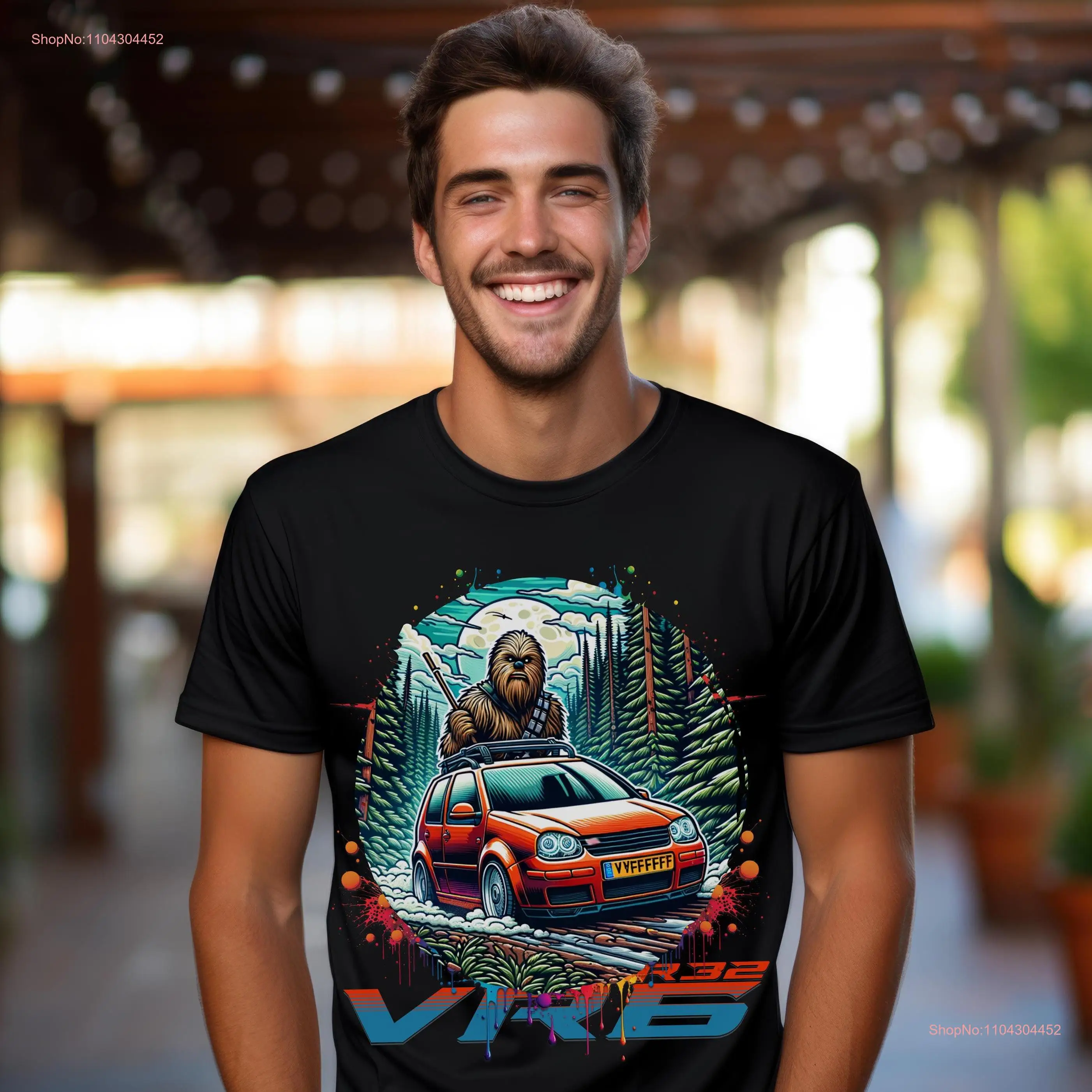 Wookie in the Woods Fan Art T Shirt Paint Splatter Car Rabbit Show Apparel Mk4 for Guy long or short sleeves