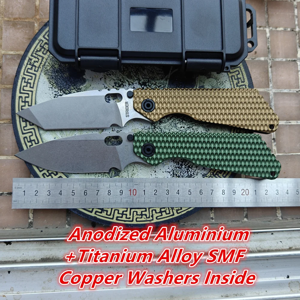 JUFULE Anodized Aluminum + Titanium Handle Strider SMF Copper Washers Inside AUS-10 Blade Folding Knife Camping Hunting EDC Tool