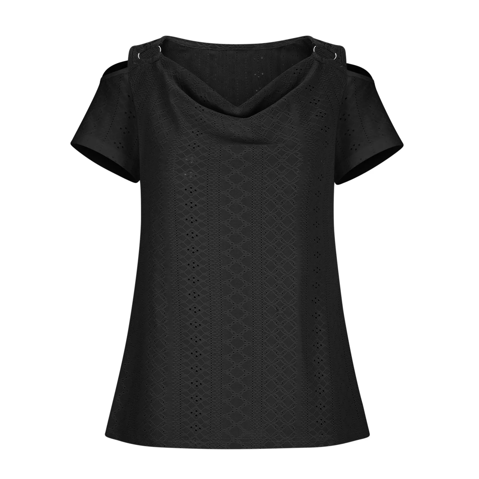 Women Solid Color Hollow Out Short Sleeve T-Shirt Lady Slight Strech Slim V-Neck Blouse Casual Streetwear female Tops Blouse