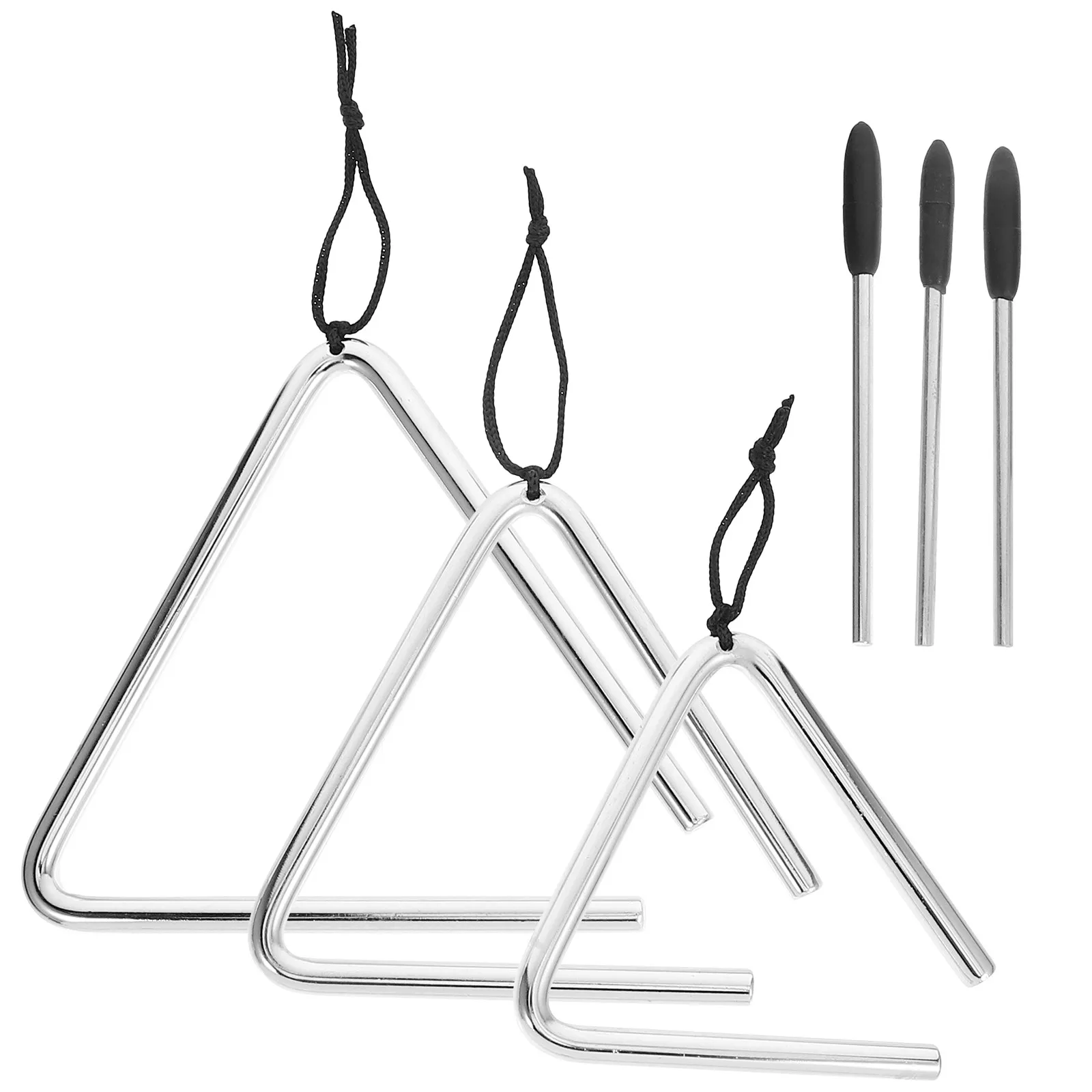 

3Sets Kids Triangle Percussion Instrument Musical Triangle Instrument with Striker for Beginners Bright Sound Easy Play
