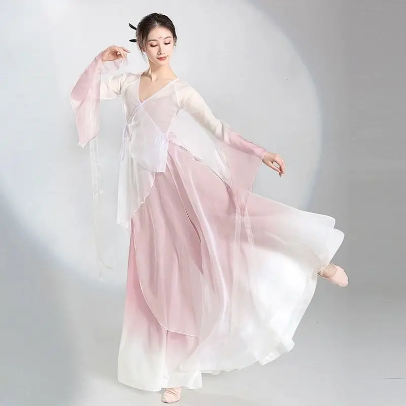 

[Elegant Yarn Quality]Classical Dance Costume Set, Elegant Gauze Dress, Practice Dress, Chinese Dance, Ethnic Dance Performance