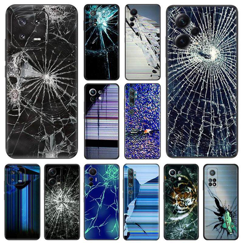 Matte Phone Cases For Redmi 12 12c 13c Note12 Note13 Pro Cracked Screen Color Glass fracture Xiaomi 13 Lite 12x Soft Black Cover