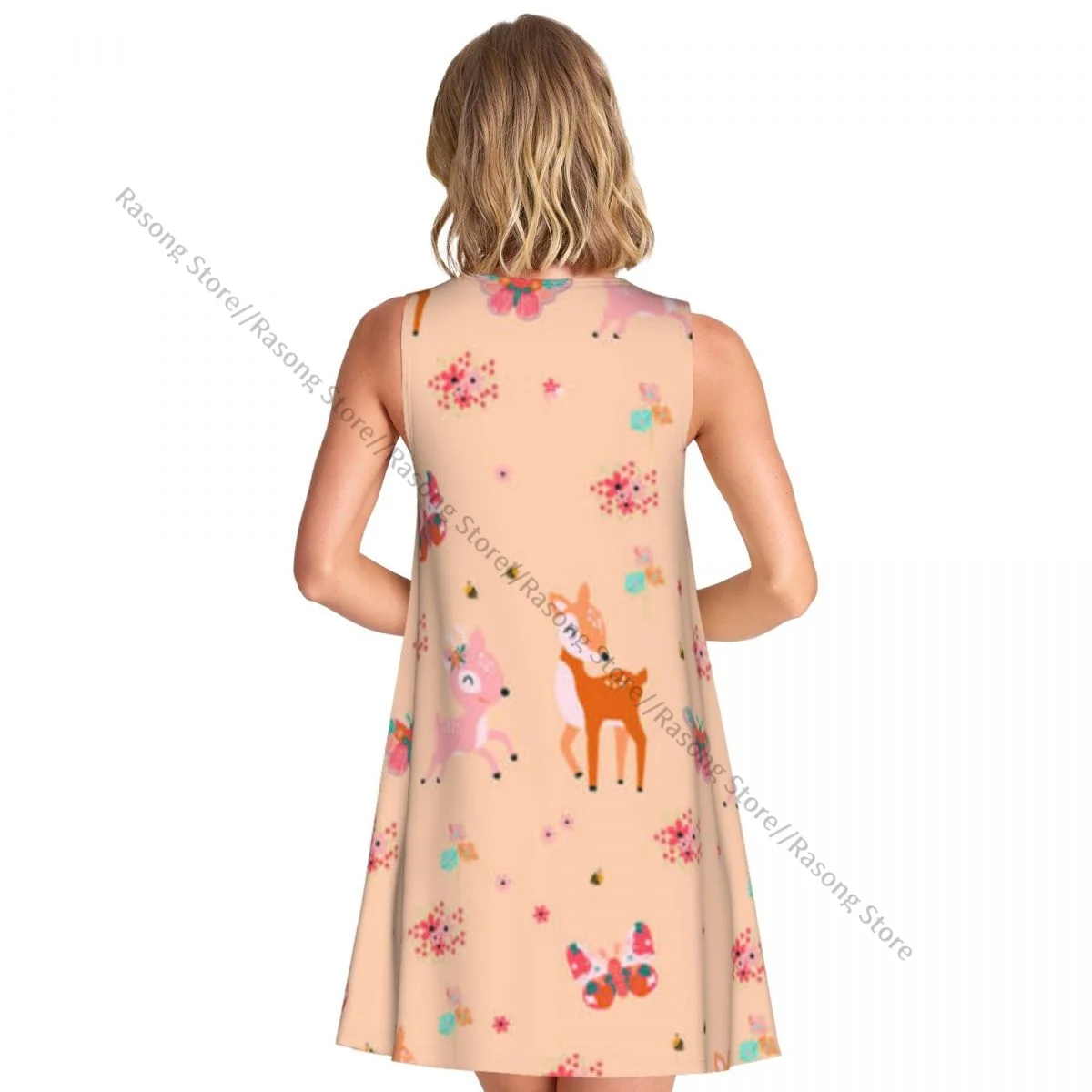 レディースドレス夏カジュアルTシャツドレスビーチカバーアップかわいい鹿と花タンクドレス