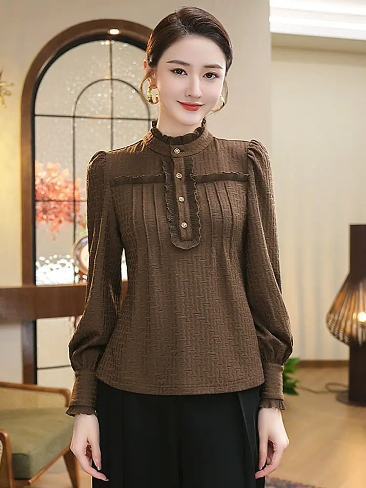 الراقية القمصان الأوروبية العصرية الجديدة النمط الصيني الملابس النسائية ضئيلة وفريدة من نوعها الكتف الأعلى