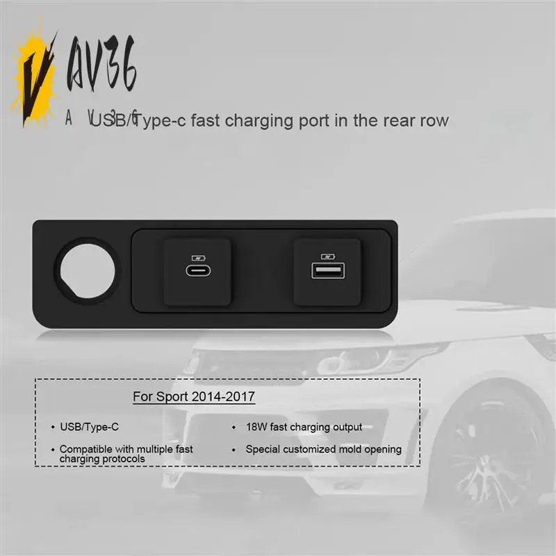 

AV36-Car Type-C USB Port For Land Rover Range Rover Sport L494 2014-2017 Fast Charging Port In The Rear Row