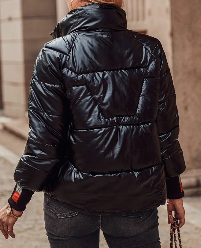 Lightweight Padded Jackets Women Autumn Winter Fashion Colornlock Zipper Button Design Casual Stand Collar Quilted Puffer Jacket