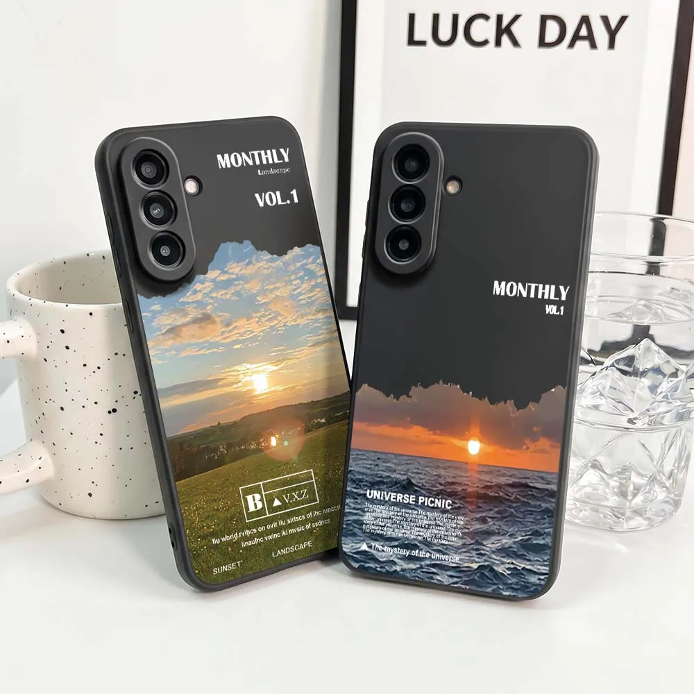 Sunset Over Sea Horizon For Samsung Note 20 10 A73 A72 A71 A56 A55 A54 A53 A52 A51 A42 A41 A36 A35 A34 Black Phone Case
