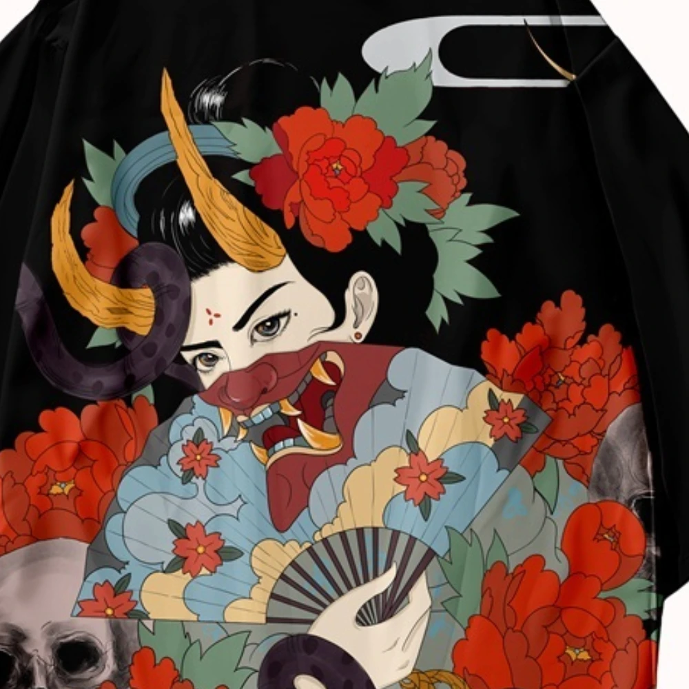 Летнее кимоно для женщин с принтом ниндзя, японский кардиган для женщин и мужчин, косплей, одежда юката, уличная одежда в стиле Харадзюку, повседневная свободная одежда