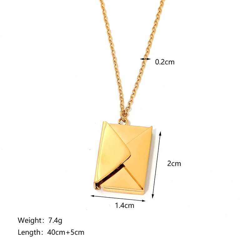ANENJERY 316L Stainless Steel Opening Book Envelope Heart Necklace for Women Lovers Creative Fashion Jewelry Birthday Gifts