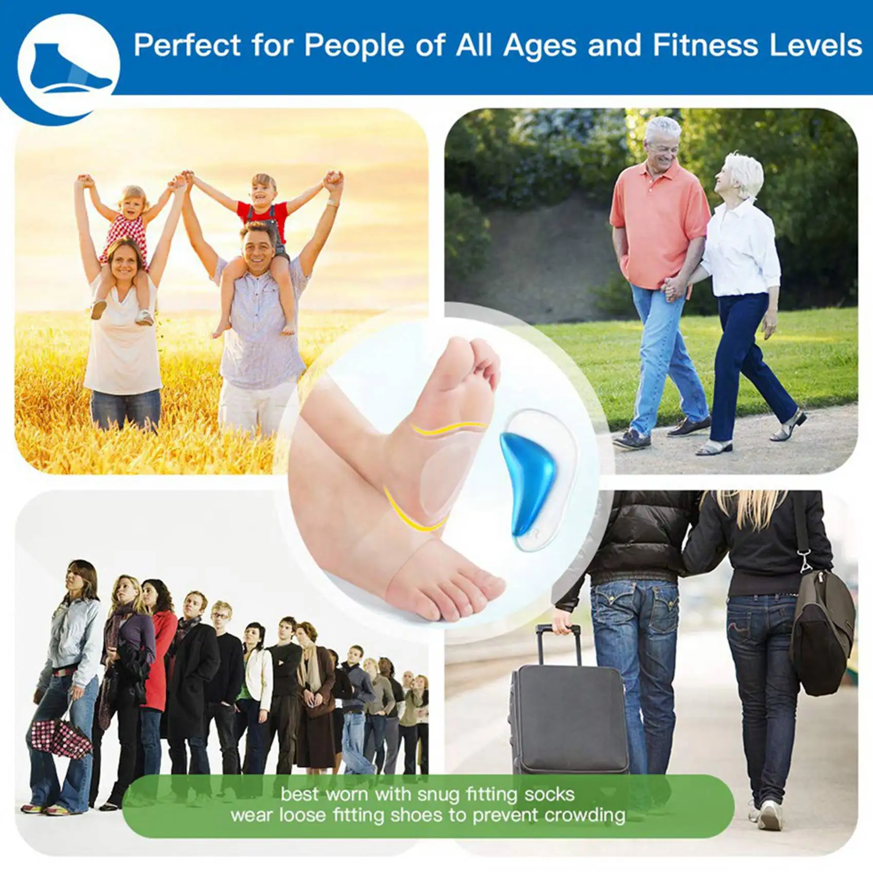 BEDW-Gel Arch Support Set, 8 Pairs Plantar Fasciitis Sleeves/Shoe Insoles For Flat Feet, Reusable Soft Silicon Arch Sleeves