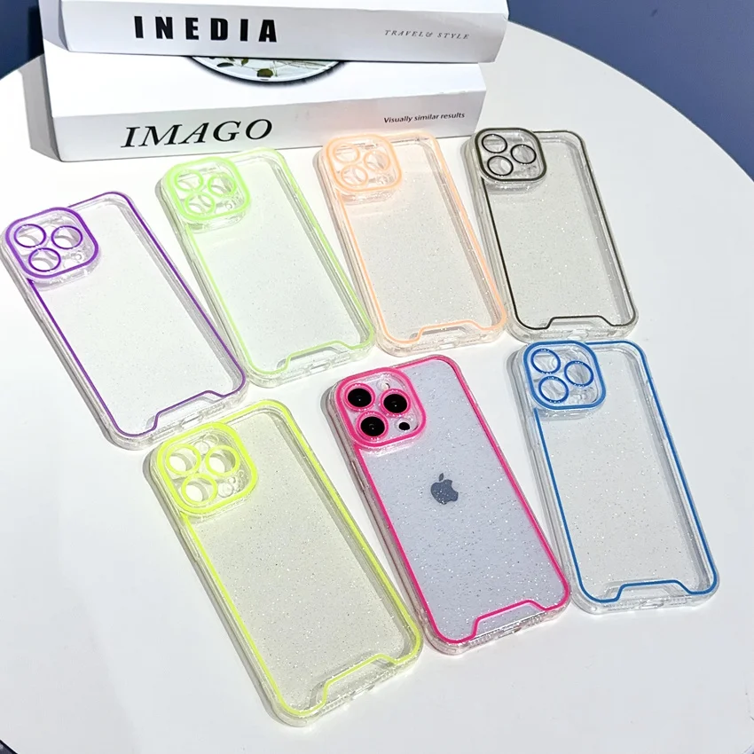 Bling Glitter Luminous Glow Dark Case For iPhone 14 15 Pro Max 11 12 13 Plus XR X XS Max Neon Fluorescent Clear Silicone Cover