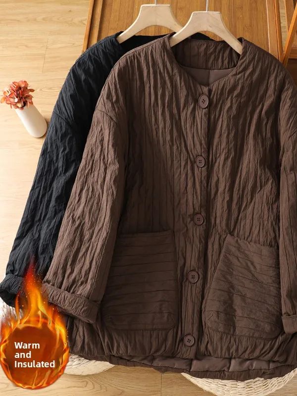 

Retro Sle Quilted Cotton Jaet Women's Winter Thiened Warm Loose ort Coat Faionable for Small Stature People