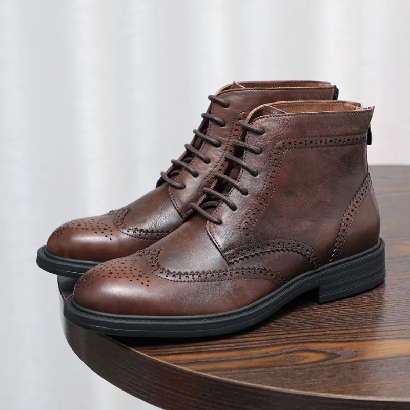 

Элегантные мужские броги из натуральной кожи, качественные удобные осенние модные ботинки ручной работы в британском стиле, мужские ботинки челси
