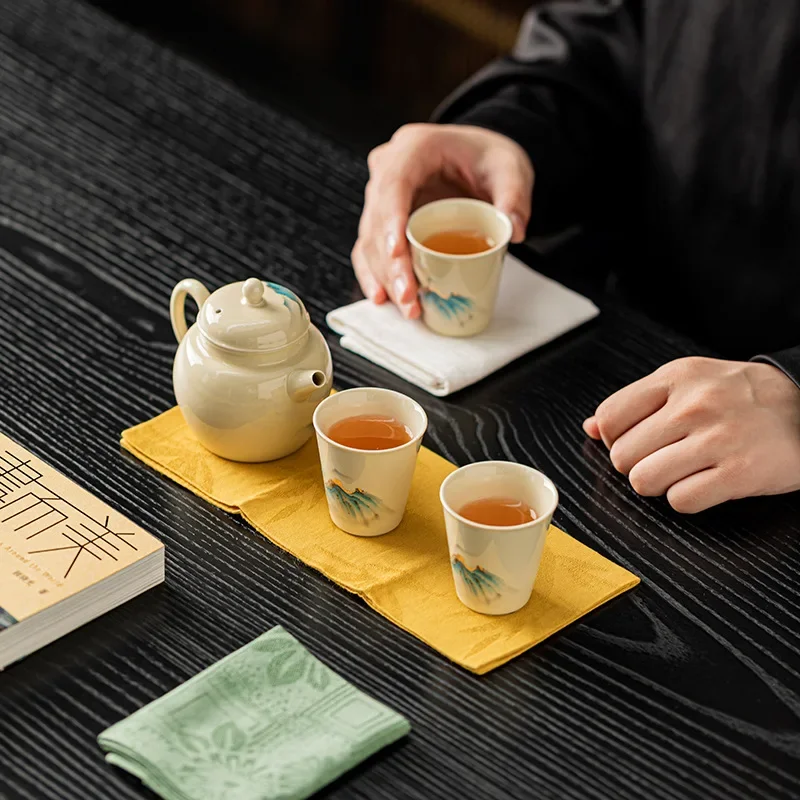 Silk Cotton Jacquard Absorbent Tea Towel Square Handkerchief Rag Kung Fu Tea Table Cloth For Home Use Table Decor Craft Gift