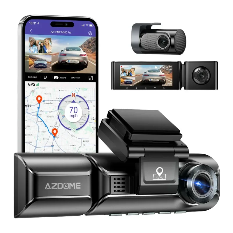 AZDOME M550 PRO HD 3 Lens 5G Wifi dashcam Gps Front Inside Rear Camera 4K Dash Cam Car Black Box Rear DVR Video Camera car dash