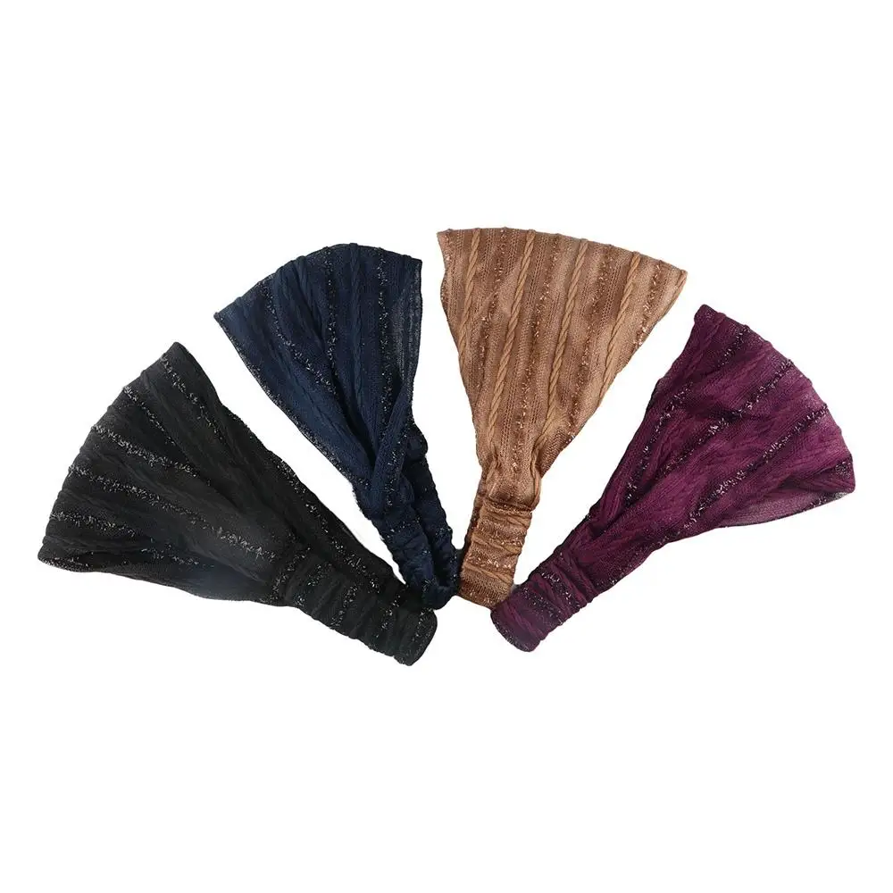 Band Non Slip Sequin Shiny Stripe Mother Hair Hoop Shiny Cloth Wide Hair Band Mesh Hairbands Women Headband Korean Headwear