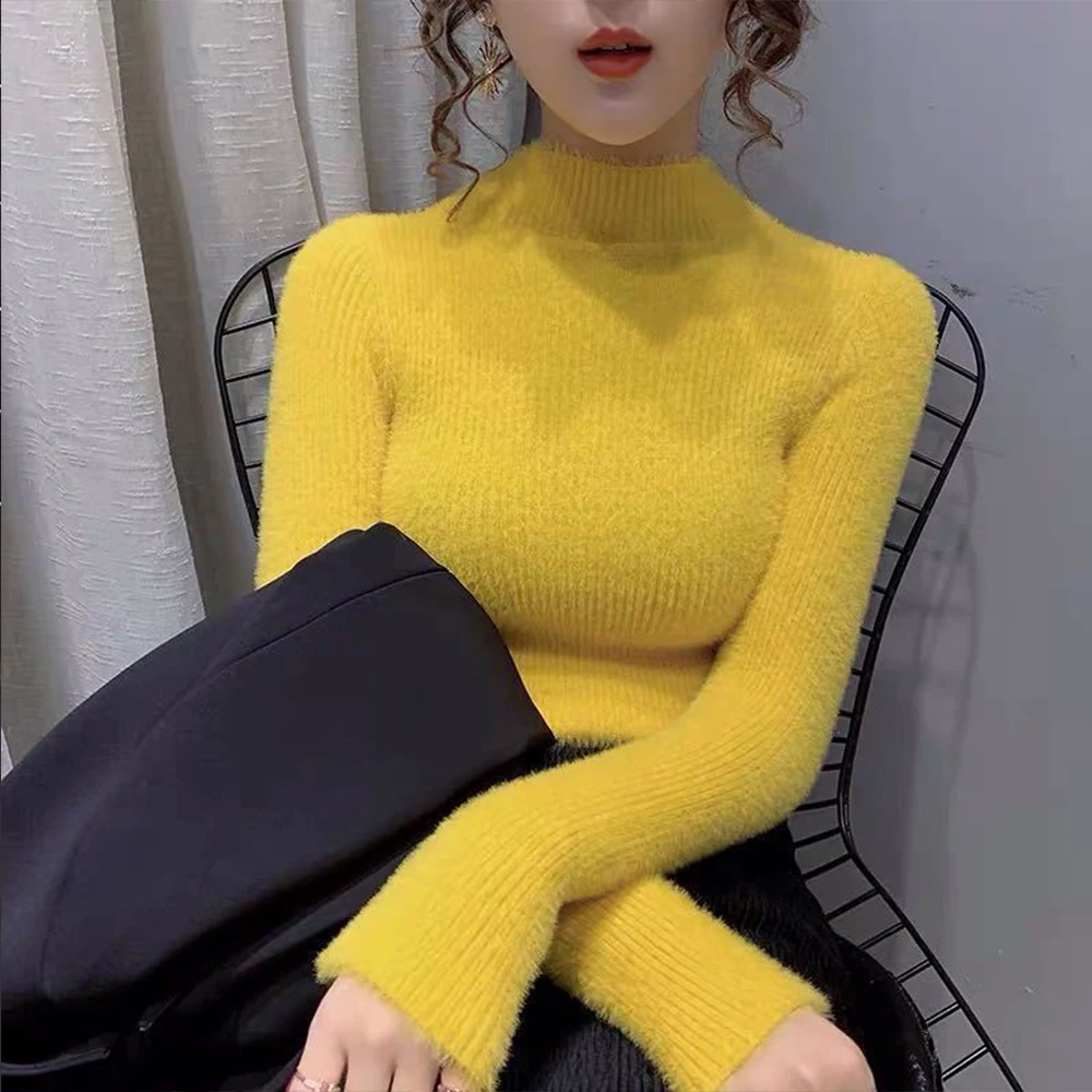 Turtleneck Women Sweater Autumn Winter Korean Pullover Basic Tops Casual Soft Knitted Long Sleeve Jumper Slim Fit Streetwear