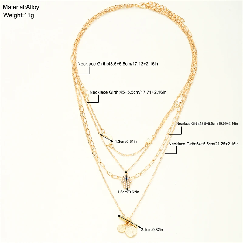 البوهيمي الذهب اللون متعدد الطبقات سلسلة القلائد للنساء خمر عين الشر النخيل الصليب قلادة المختنق قلادة مجوهرات الحفلات هدية #5