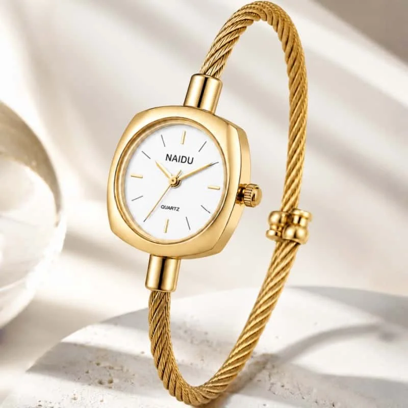 Top Brand Luxury Gold Square Watches for Women Fashion Twisted Cable Bangle Bracelet Quartz Wristwatch Elegant Ladies Watch Gift