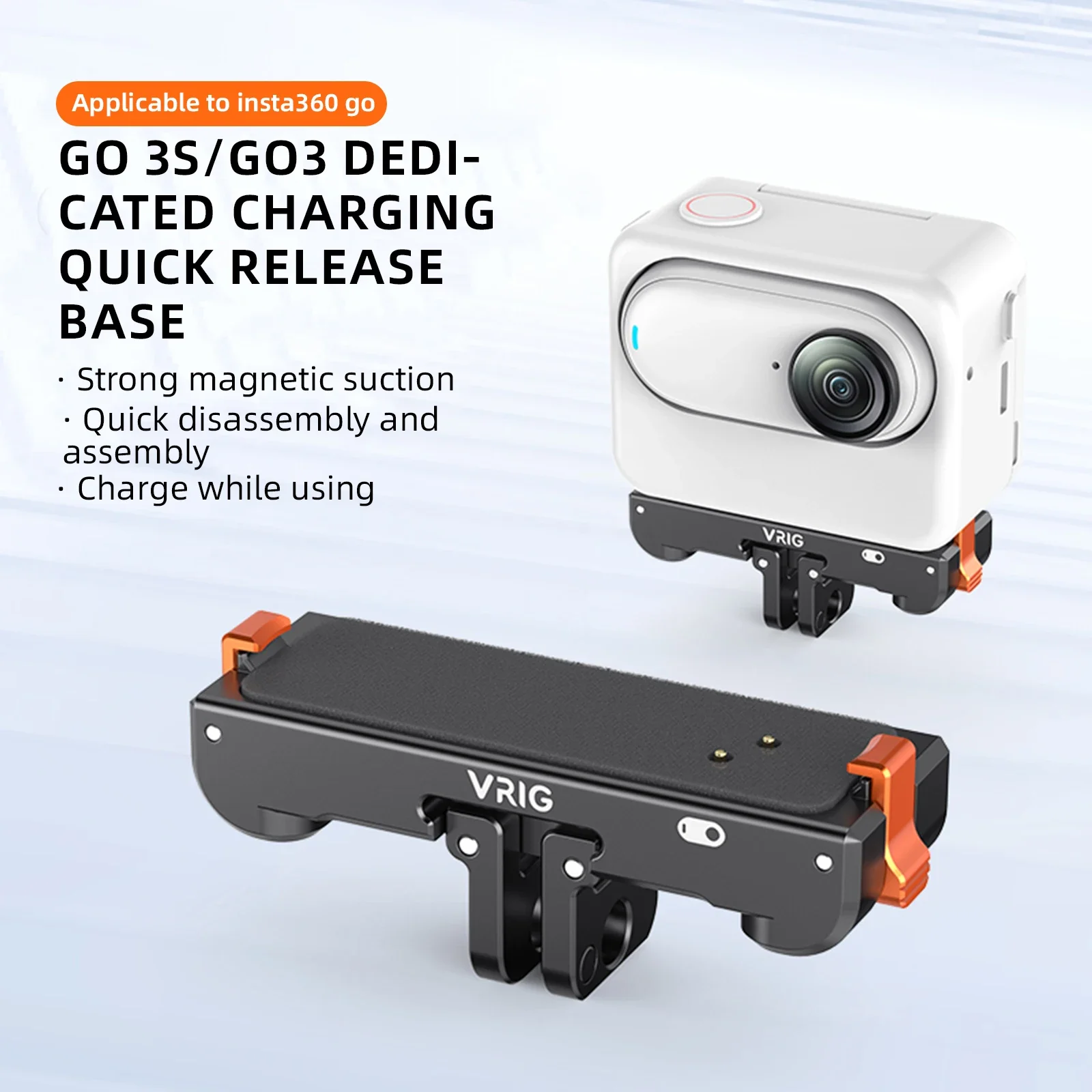 VRIG UURIG for Instan 360 GO 3 / GO 3S Magnetic Quick Release Mount Action Camera Adapter 1/4 Threaded Mount for Tripod