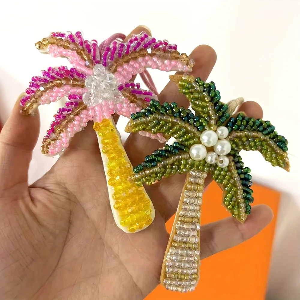 1 unidade Chaveiro Moderno Artesanal com Contas de Palmeira Tropical, Verde Vibrante e Rosa, Pingente DIY para Mulheres e Homens, Presente de Joia CoCoNut