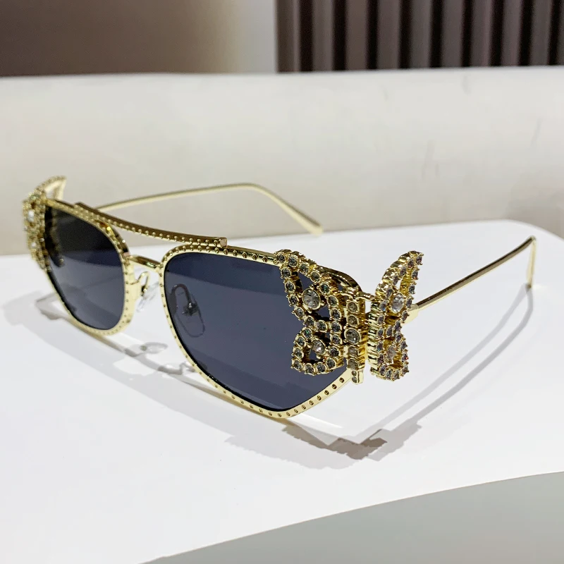 New fashion butterfly decorated women's glasses diamond-encrusted metal sunglasses for parties and festivals