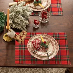 10pcs Placemats Red Checkered Linen Napkins Place Mats Plaid Placemat Decorative Kitchen for Christmas Holiday Table Napkin