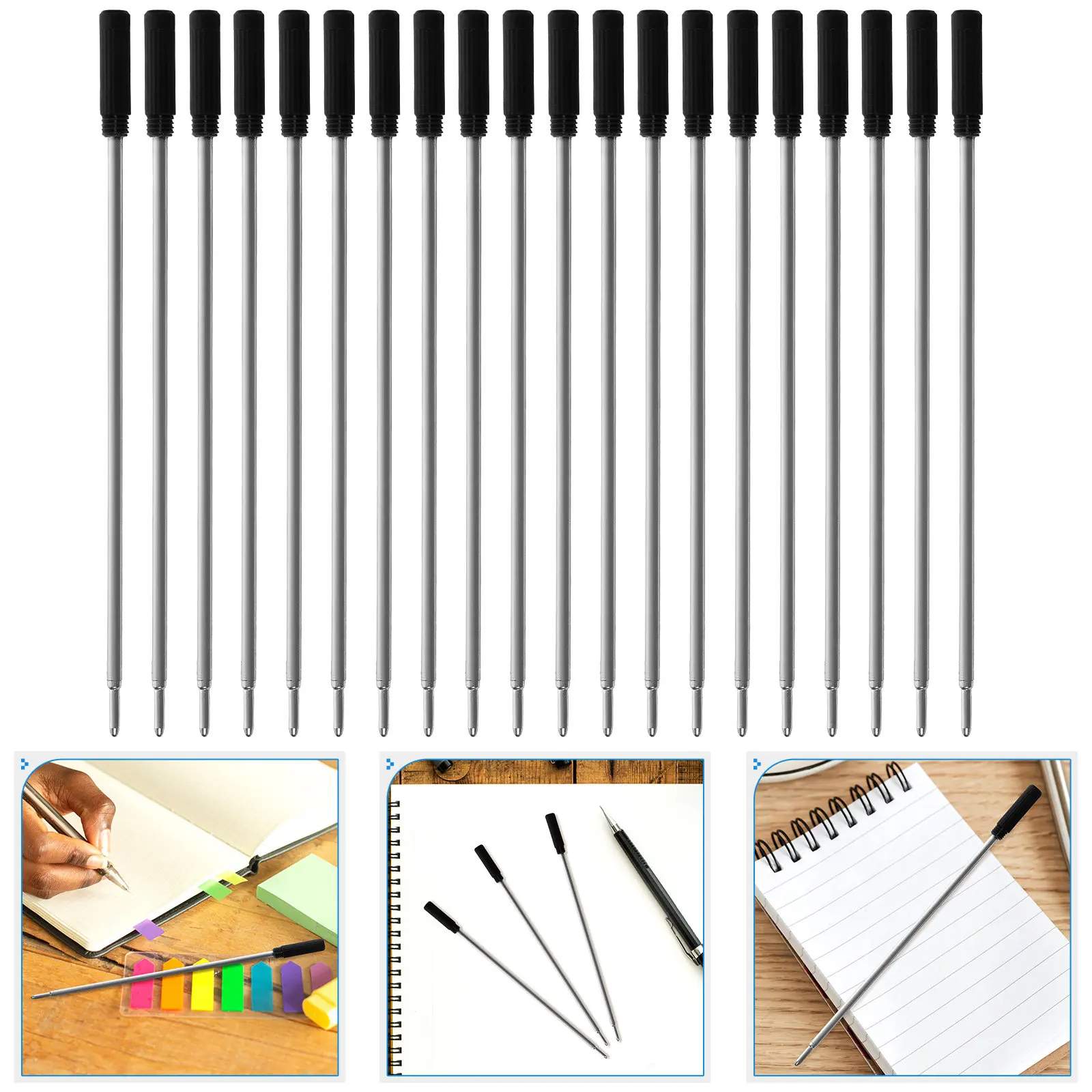 

20Pcs Neutral Pen Refills Black Ballpoint Gel Ink Replacement Refills Easy Install Detach Smooth Writing Portable Student Office