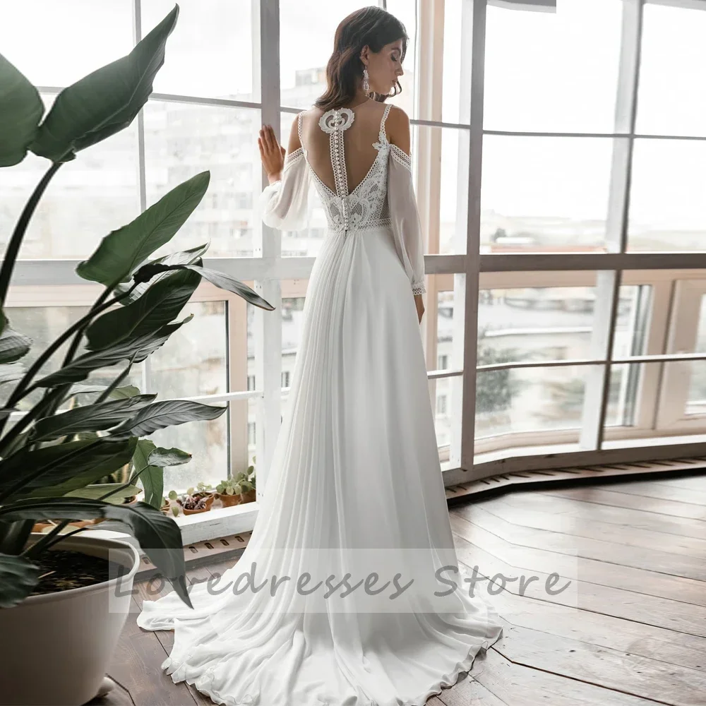 Customized Deep V Neck Straight Wedding Dresses Chiffon Dress Spaghetti Strap White Bridal Gowns 2026 New Spring Lace Robe De Ma