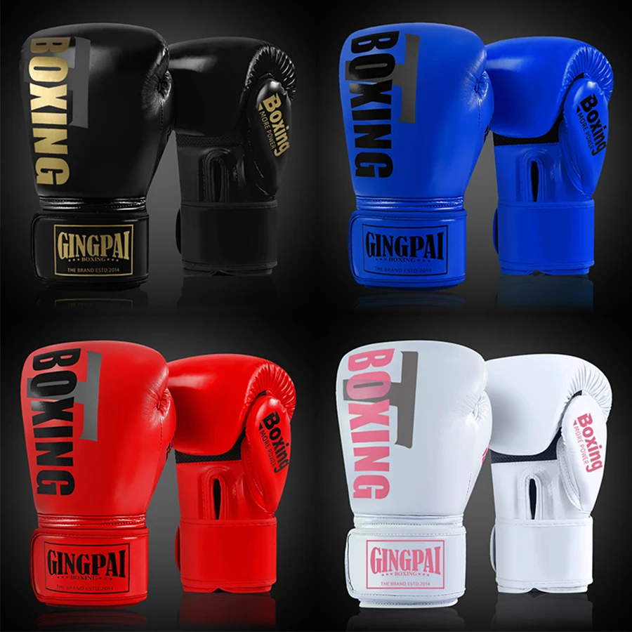 GINGPAI جودة عالية 6 8 10 12oz قفازات الملاكمة الملاكمة التايلاندية Guantes De Boxeo الحرة القتال MMA الرمل التدريب قفاز للرجال والنساء