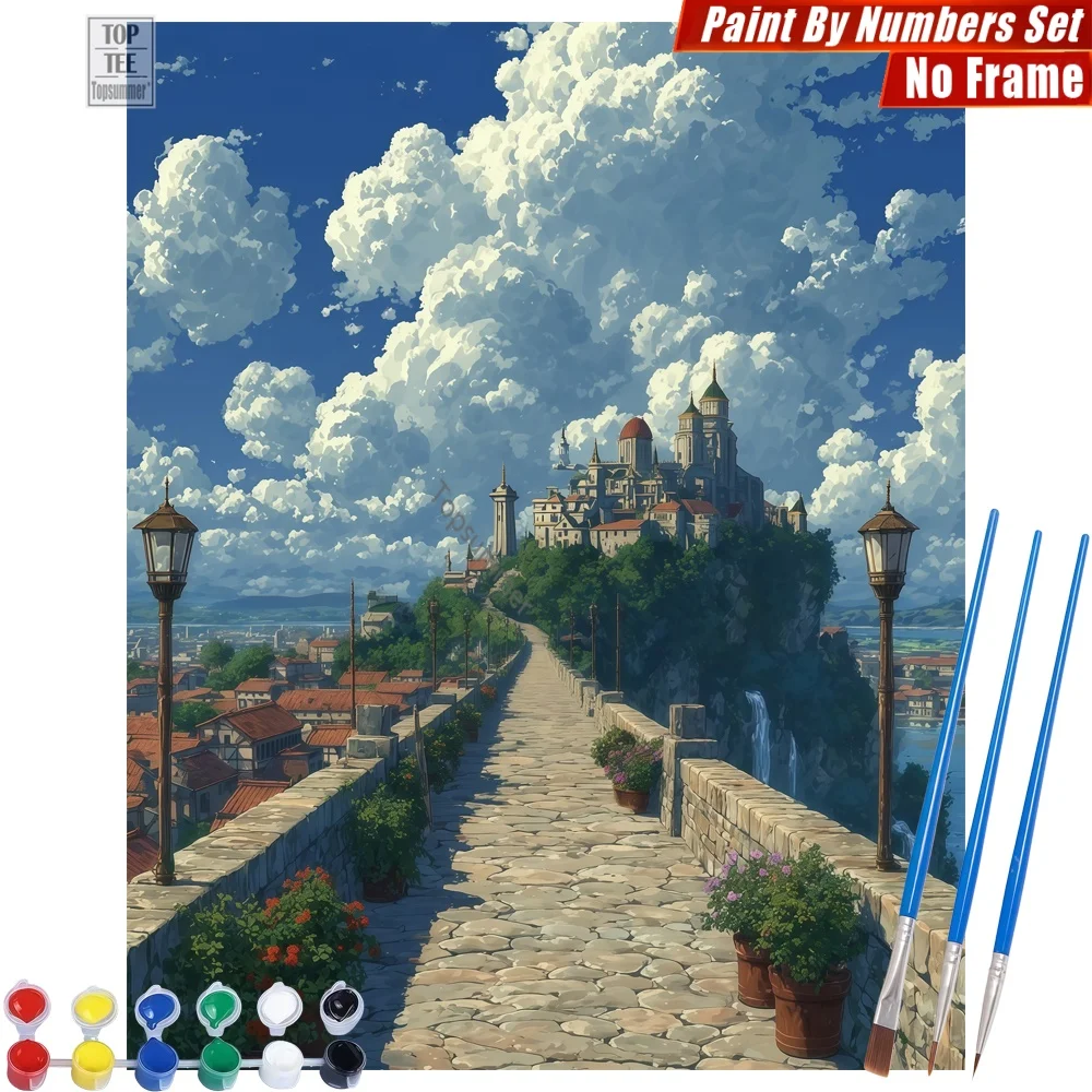 

ancient hill castle Digital Oil Paint Set - castle hill flowers Wall Art Home Decor New Year'S Day Gift For Grandma