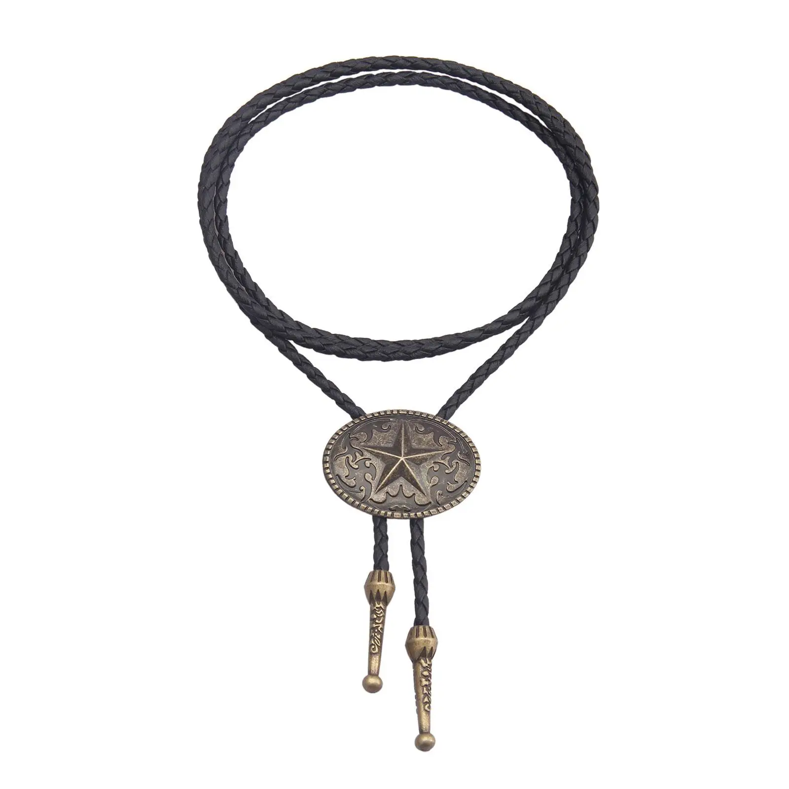 Western Vintage Bolo Tie Handmade with Braided PU Leather Rope Cord PU Leather Necktie Cowboy Tie Western Necklace for Carnival
