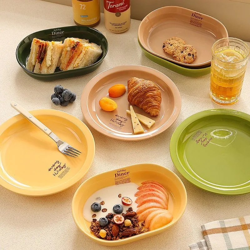 Korean Dishes,Oval Steak,Western Dishes, Afternoon Tea Utensils Ceramic Plate Home Western Food Round Dinner Plates Tableware