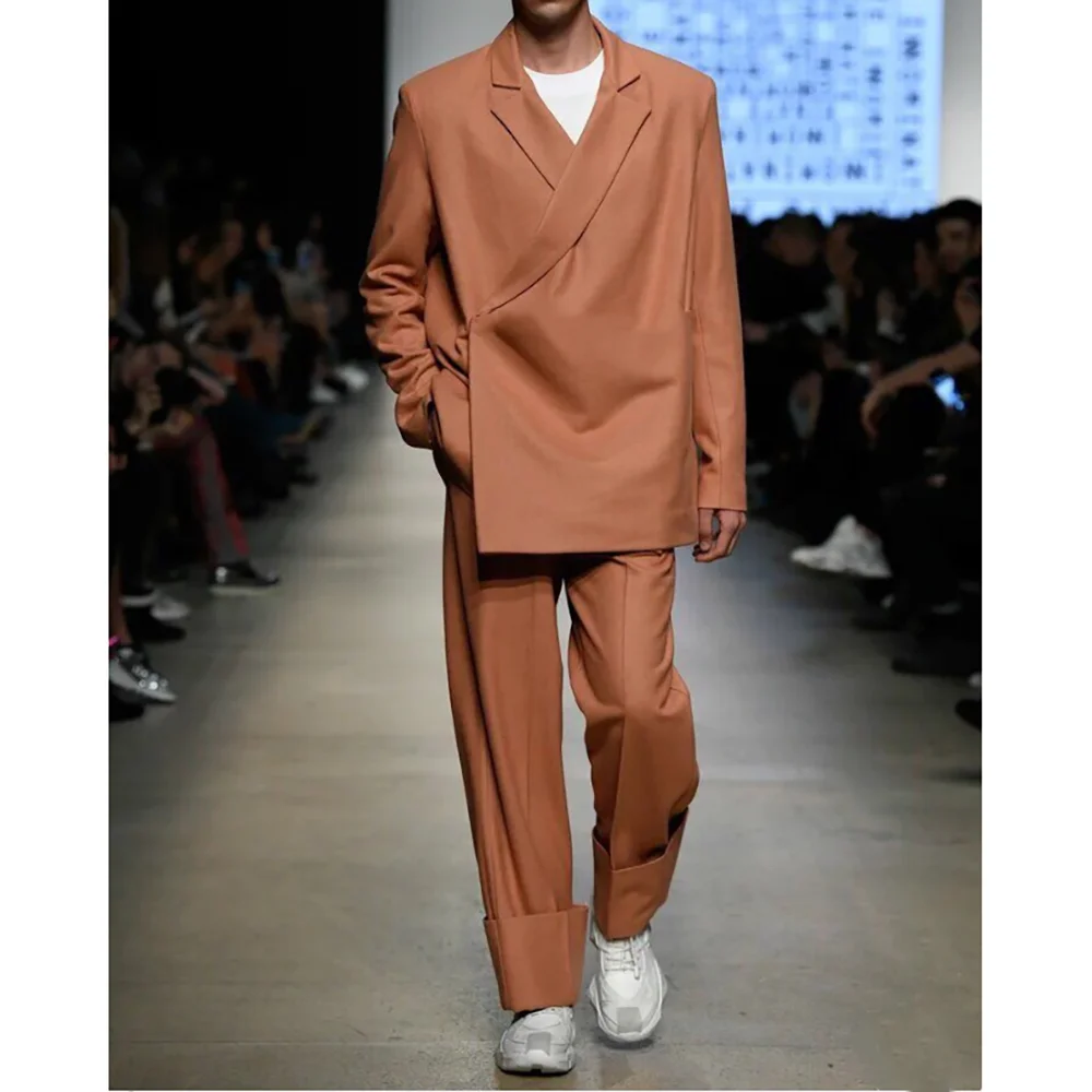 

Unique Design Men Formal Business Suits 2 Piecs Blazer Pants Loose Style Daily Commute Social Fashion Male Suits