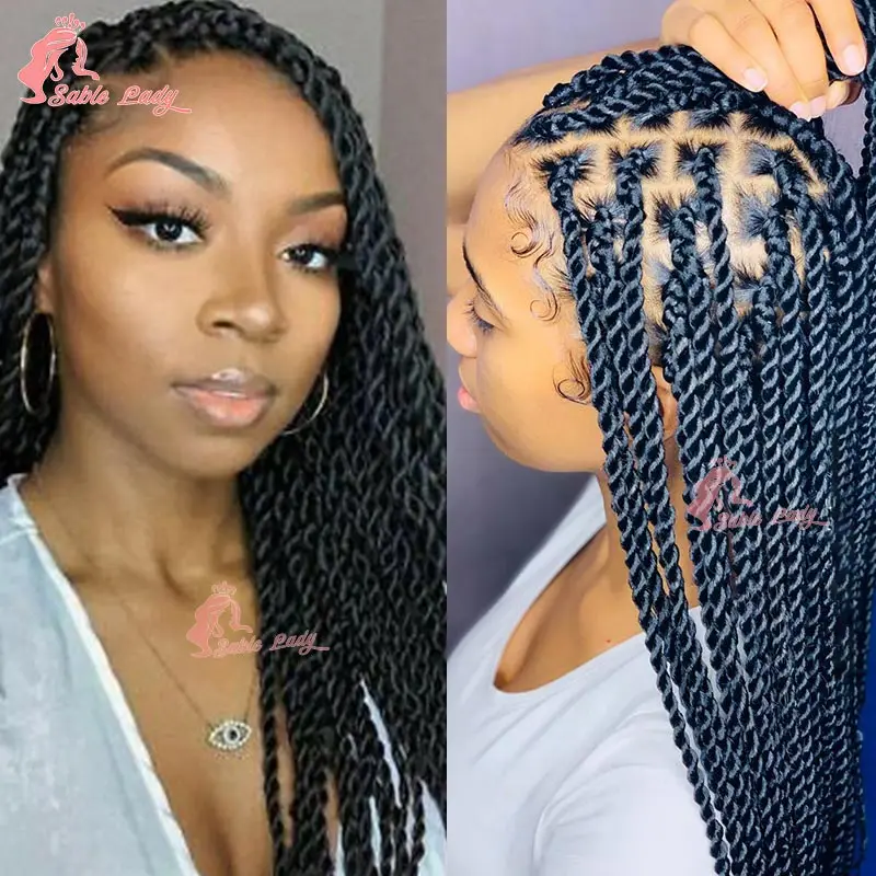 Pelucas trenzadas senegalesas sintéticas con encaje Frontal completo para mujeres negras, peluca trenzada con encaje Frontal, peluca trenzada de diosa, peluca de imitación Locs