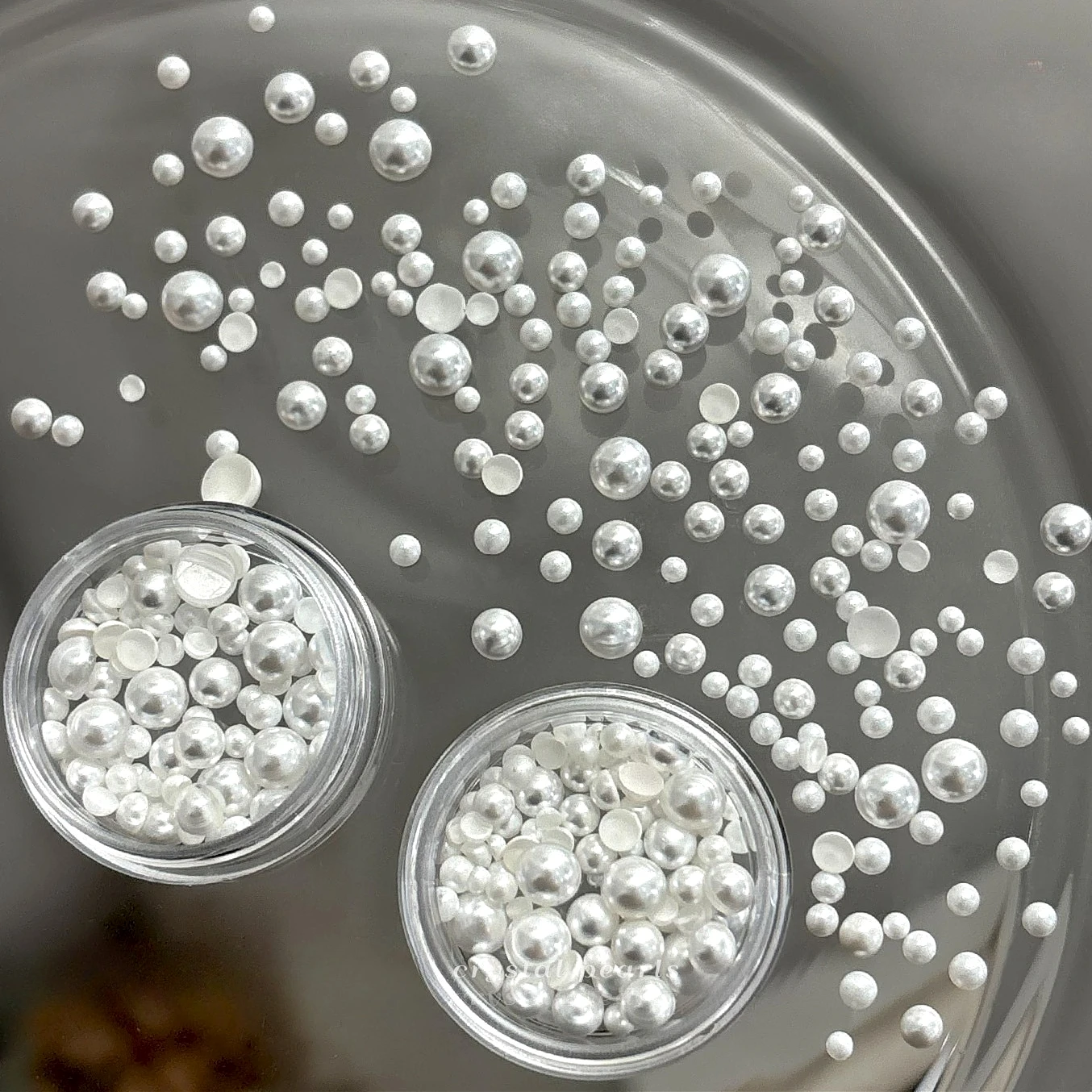 Mini Mix Size Semi-circular Pearl Rhinestones Glitter Powder Sequin Crystal Nail Art Accessories Half Round Decorations Manicure