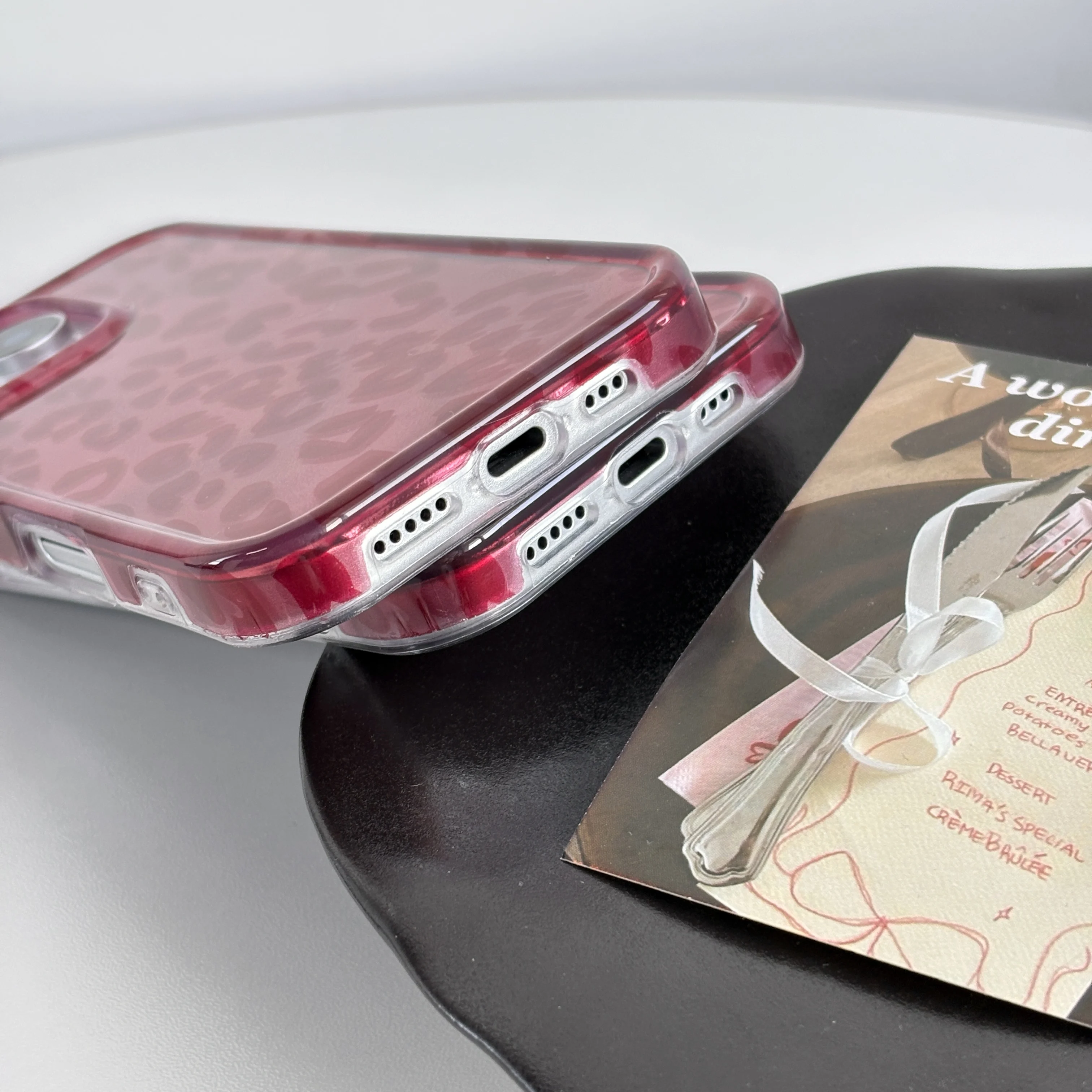Fashion Chic Wine Red Leopard Print Lucky Color Fine Flash Glacial Texture Cover Case for iPhone 12 13 14 15 16 17 Pro Max