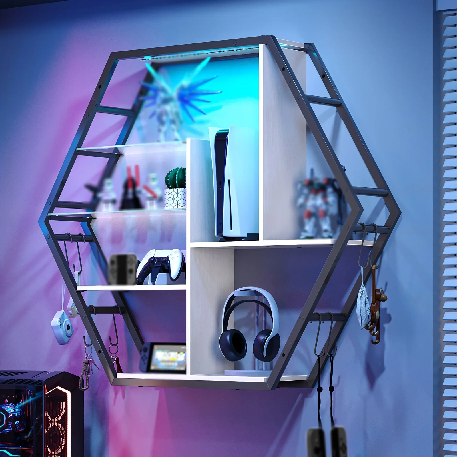 

Floating Shelves With Lights, Led Shelves For Wall, Gaming Room Decor Display Shelf, Lighted Bar Shelves