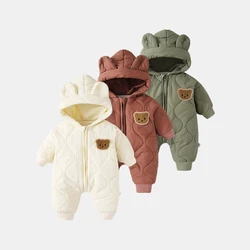 2024 Winter Baby Clothing Fur Lining Warm Thick Toddler Girl's Boy's Rompers Cartoon Bear Infant Jumpsuit Newborn Overalls