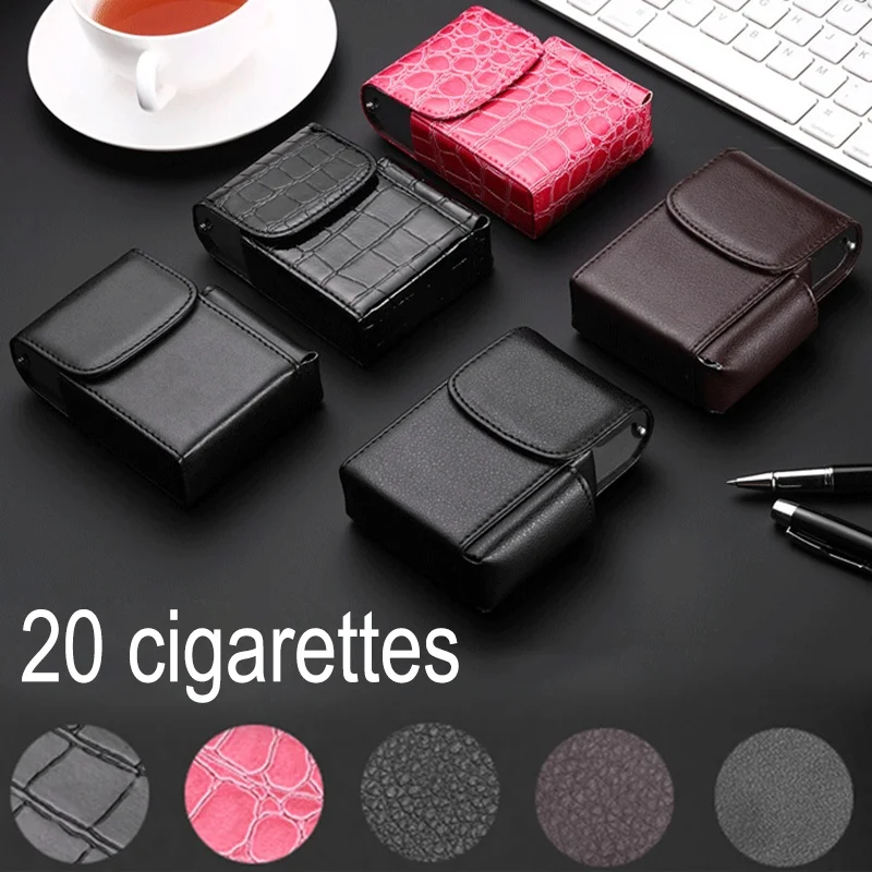 Leder Zigarette Fall Original Boxen PU Halten 20 stücke Zigaretten Butan Gas Leichter Geschäftsmann Zigarette Fall Gadgets Für Männer Rauch – Detail 1