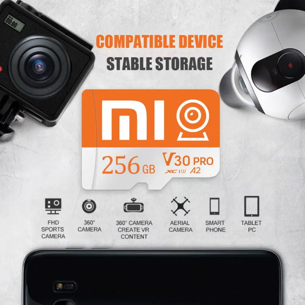 Мини-карта памяти Xiaomi 128 ГБ Micro Card класс 10 256 ГБ SD/TF флэш-карта с бесплатным SD-адаптером для детской компьютерной камеры