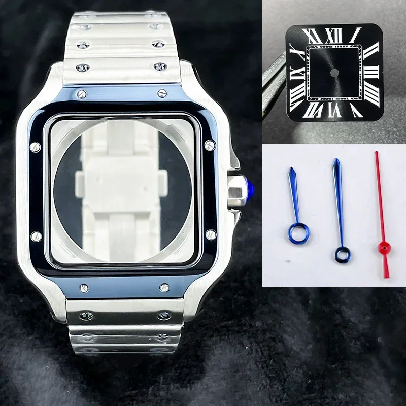 38mm Square Watch Case Black Dial Hand NH35 Case Stainless Steel Repair and Modification Parts for NH36 NH35 Movement Watch Case