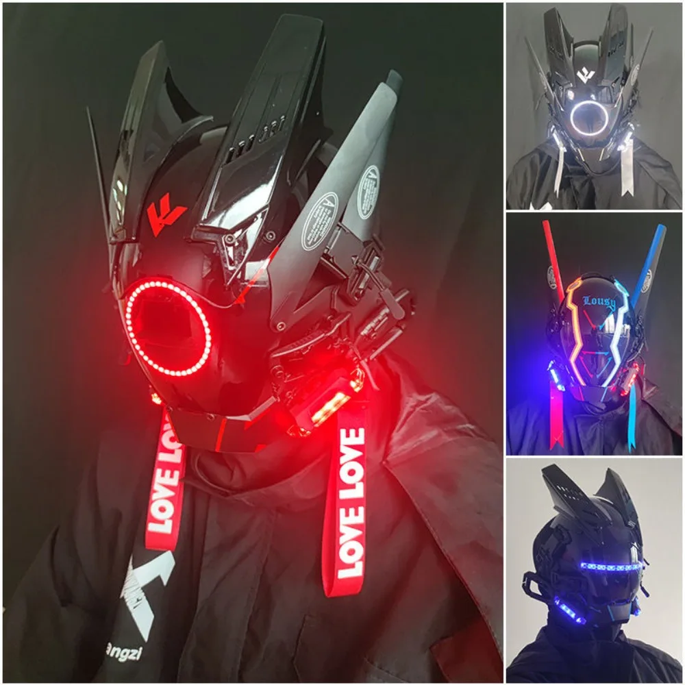 

New Triangle Light Festival Cyberpunk Mask LED Glow Black Cosplay Mask Round Light Boy Helmet Halloween