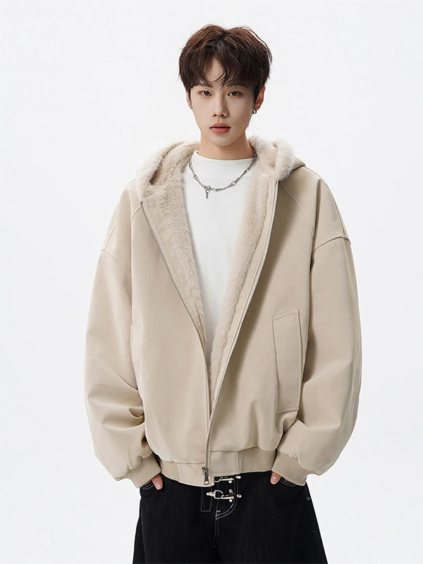 

Мужская зимняя теплая куртка-худи из хлопка в американском стиле, уличная мода, для пар, с меховым воротником, из кожи, уличная одежда