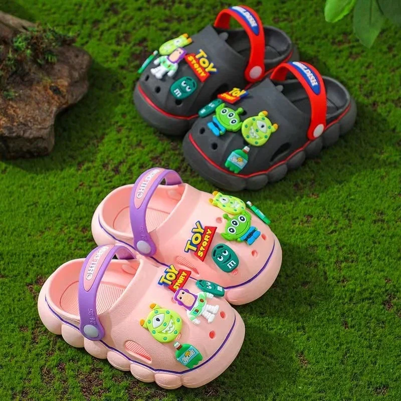 Disney-Sandales fermées pour bébés garçons, chaussures de plage souples, pantoufles de sport, imprimé Buzz Lightyear, dessin animé Toy Story,