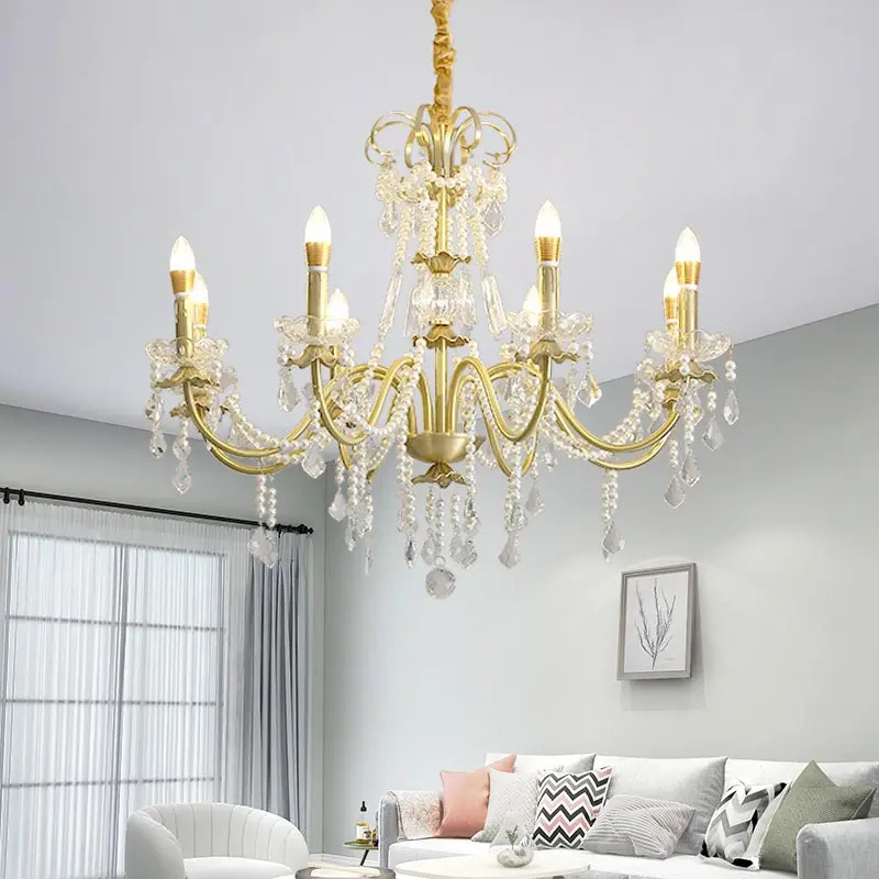 2026 Moderno Rame Reale 6 Lampadario di Cristallo Della Luce Led Plafoniera Soggiorno Camera Da Letto Complementi Arredo Casa Lampada a Sospensione Perla E