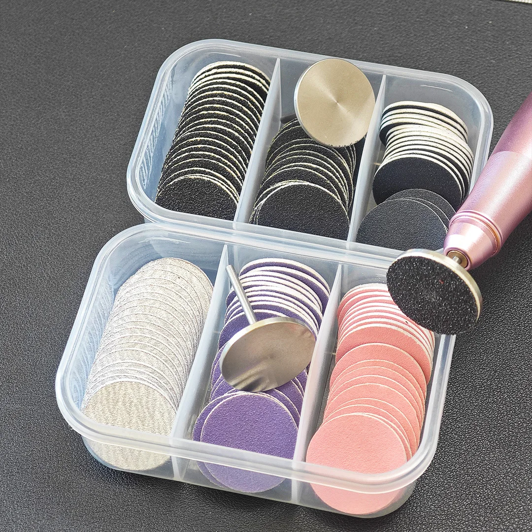 

60pcs/box 3 Grid 15/20/25mm Foot Cuticle Calluses Removal Replaceable Sanding Paper with 1pcs Pedicure Disk Pads Kits