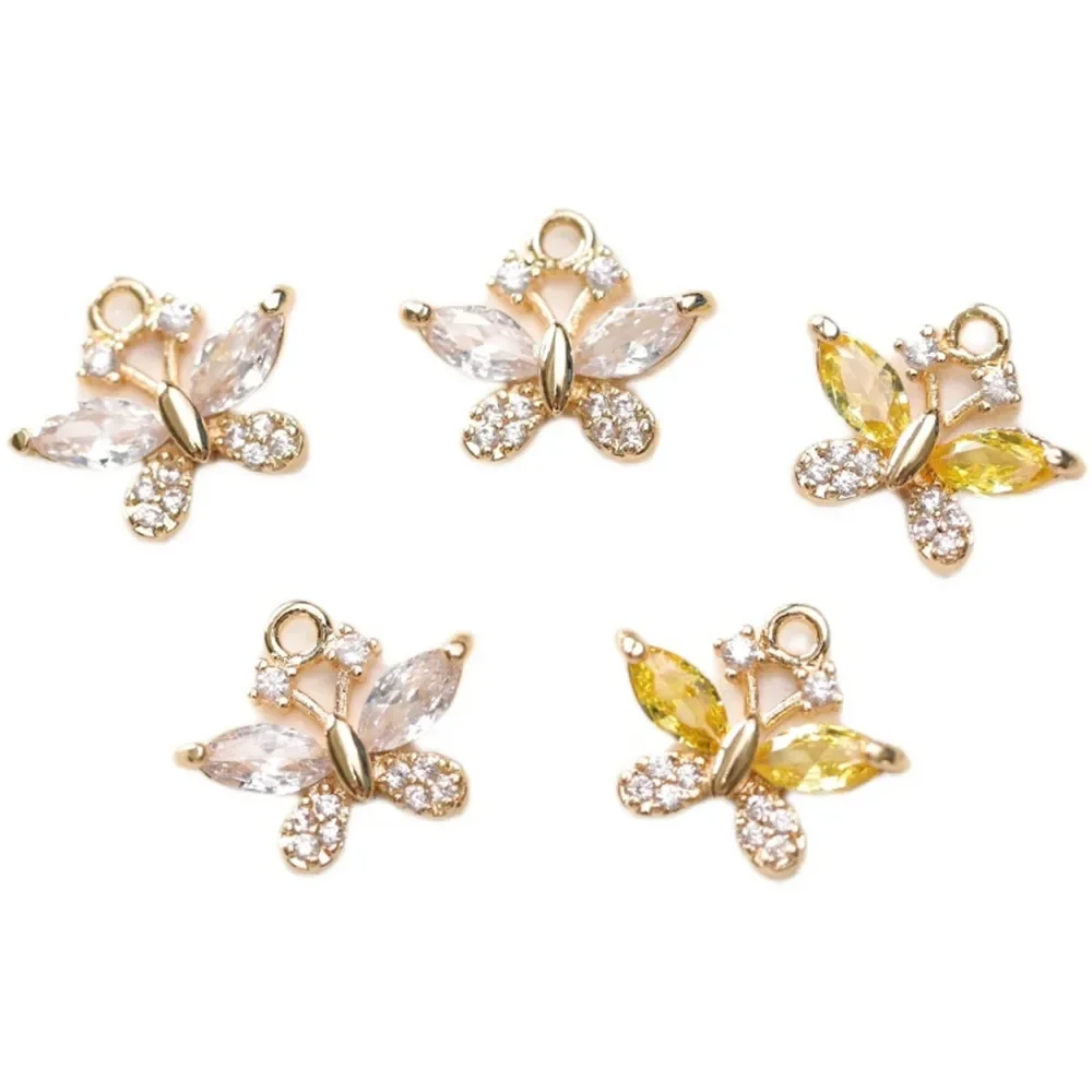 

Color-preserving copper plated gold micro-inlaid zircon exquisite yellow and white butterfly pendant DIY hand accessories