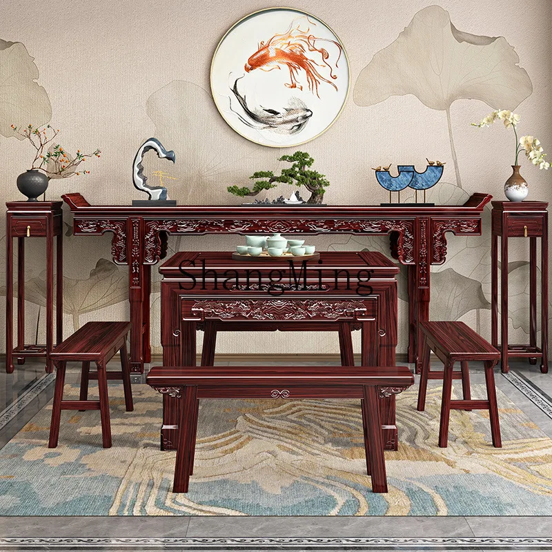 

SM Home New Chinese Eight Immortals Table Zhongtang Table Small Apartment Dining Table and Bench Combination