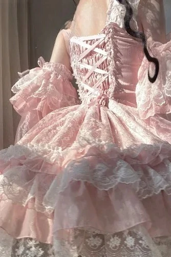 

Оригинальный японский дизайн, новое платье в китайском стиле в стиле Лолиты JSK, платье на бретелях с бантом, кружево, милое тонкое платье без рукавов с высокой талией для девочек